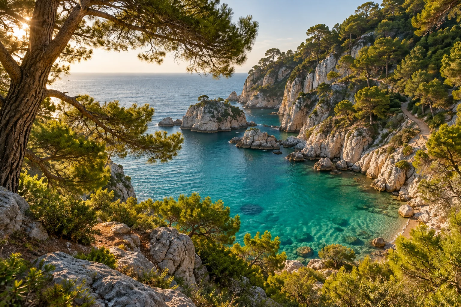 松林环绕的海湾